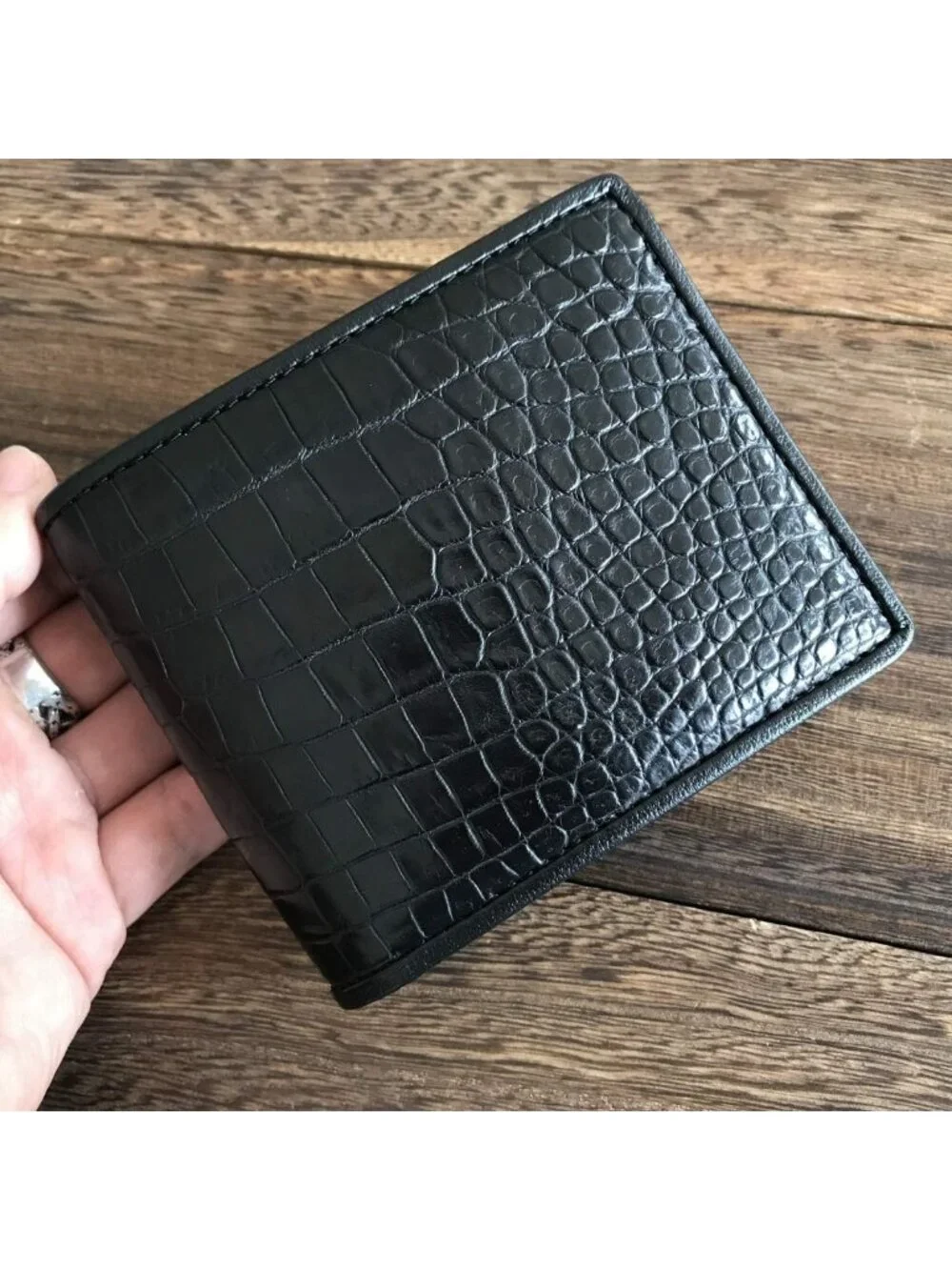 Handmade Crocodile Skin Wallet - Genuine Alligator, Luxury Gift for Him, Black